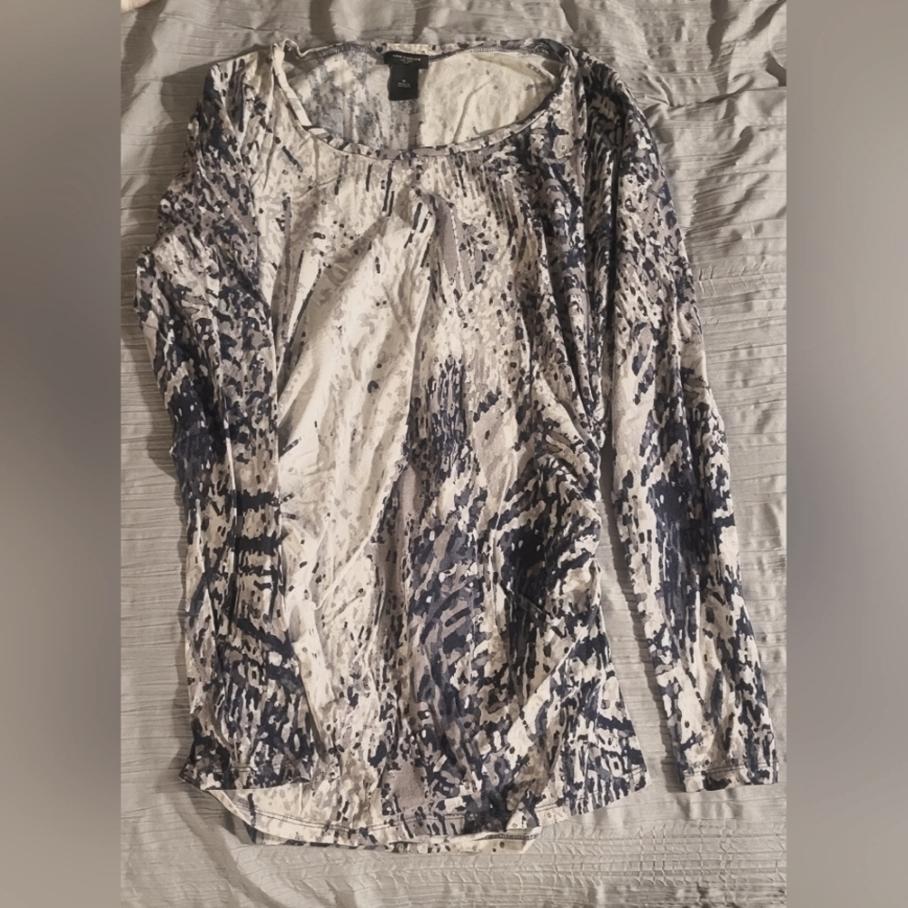 Ann Taylor blue, silver, white, dress casual shirt.